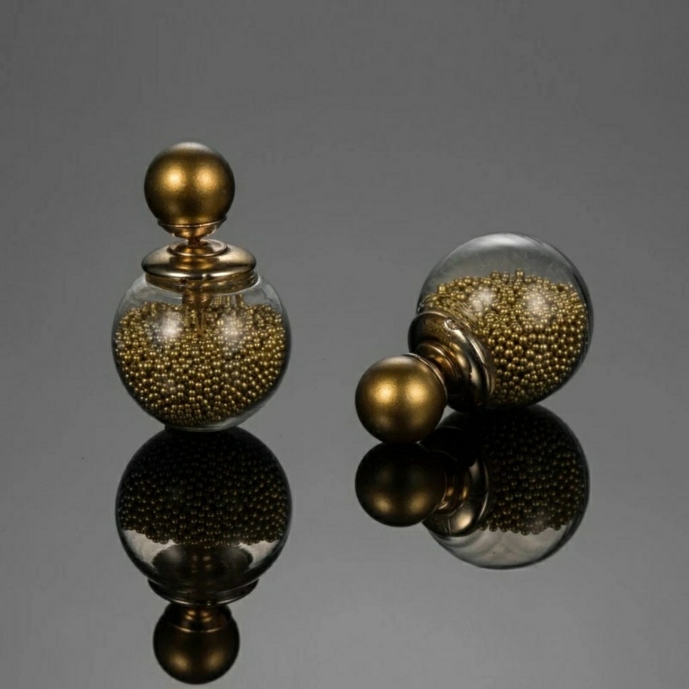 Double Faced Beaded Ball Back Earrings - Gold